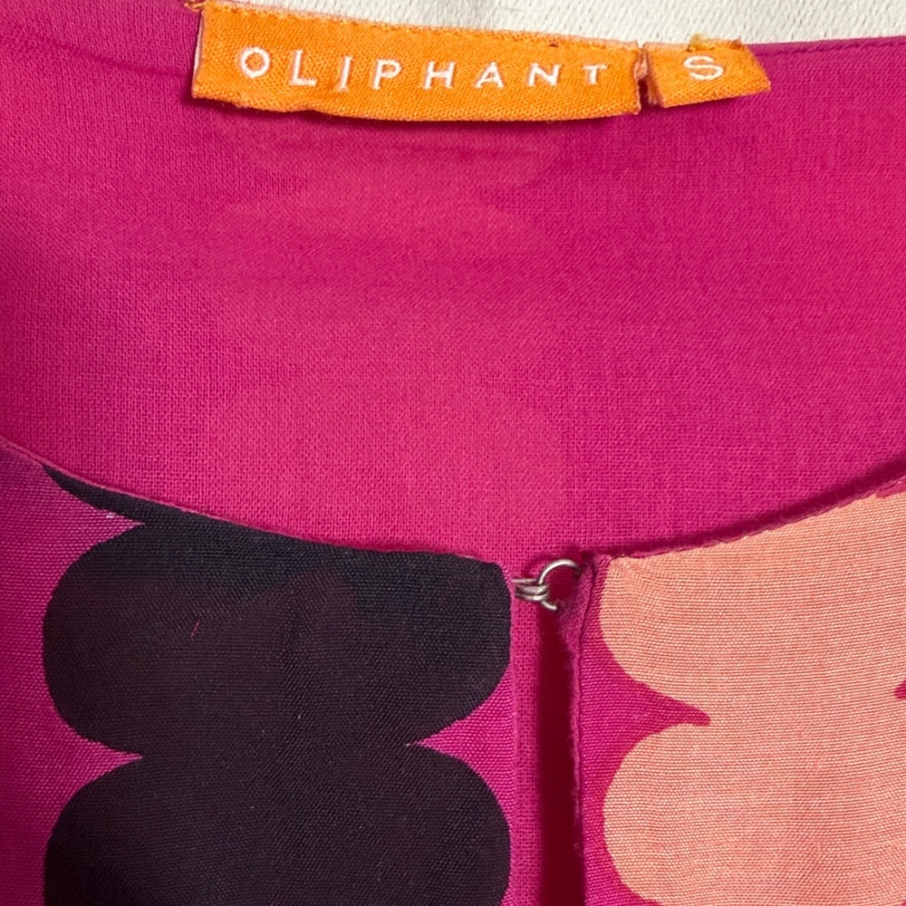 OLIPHANT Cotton Silk Scallop Stripe Polka Dot Long Midi Dress Key Hole Pink S - Picture 3 of 9